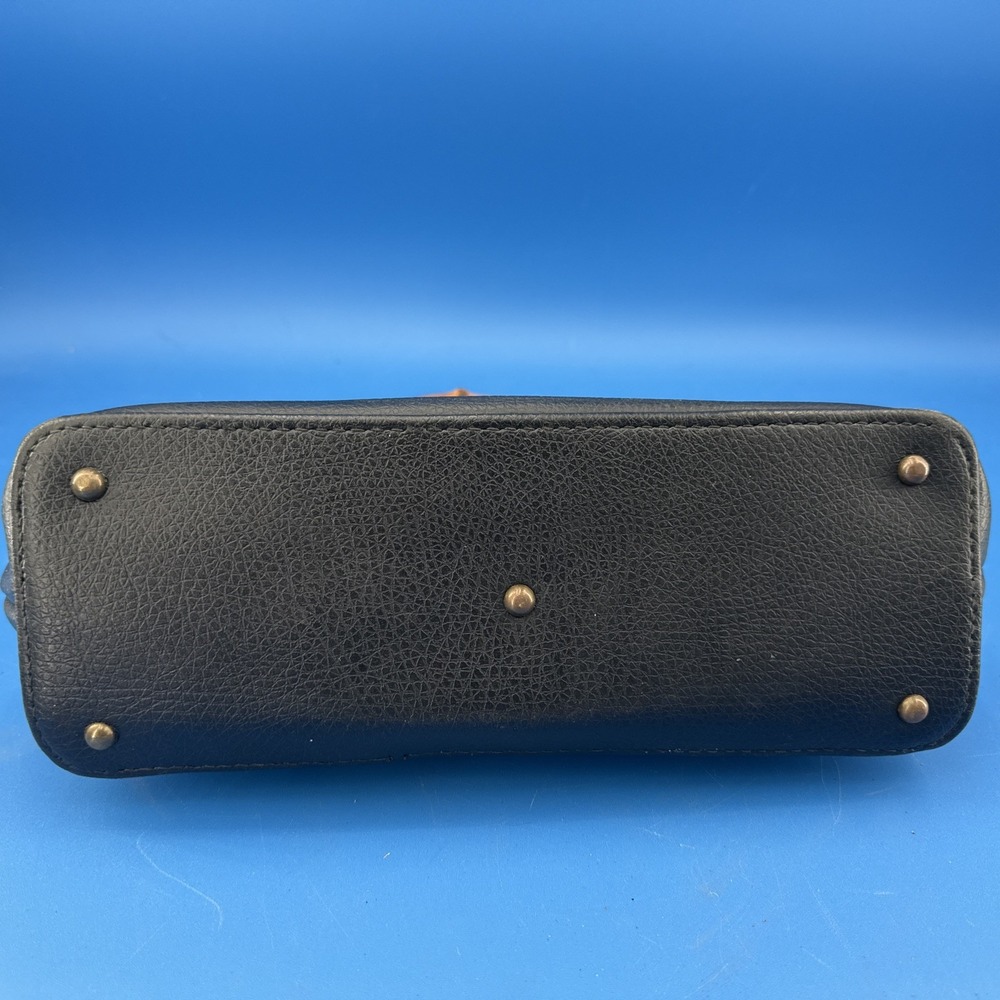 VTG 60s Black Pebbled Top Handle Handbag Bamboo Handle Frame Purse Classic - Picture 9 of 10